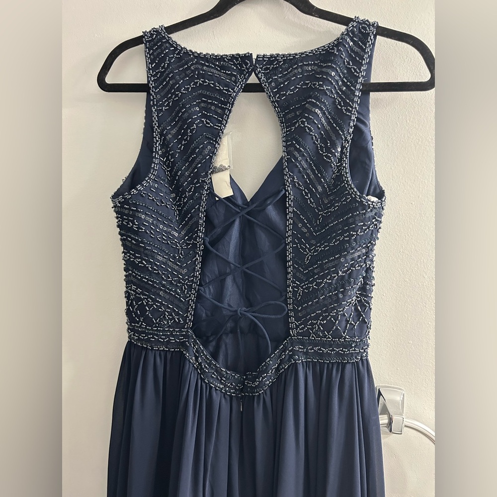 NWT ADRIANNA PAPELL PLATINUM navy event dress prom dress bridesmaid formal - Picture 7 of 17
